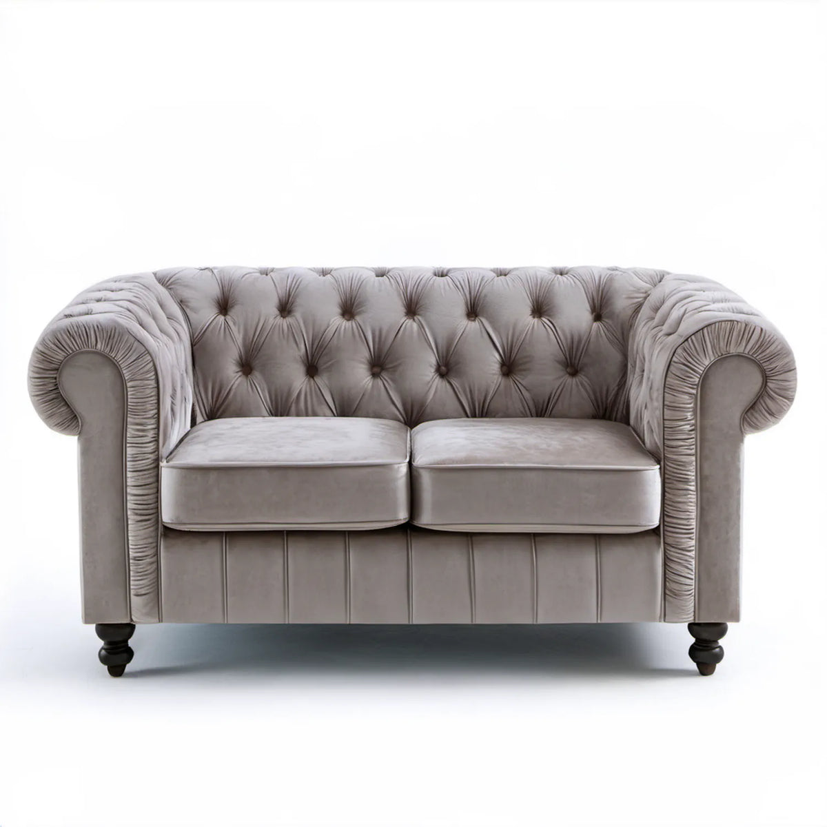 Dwuosobowa sofa Chesterfield z szarego aksamitu, 170 x 90 x 78 cm