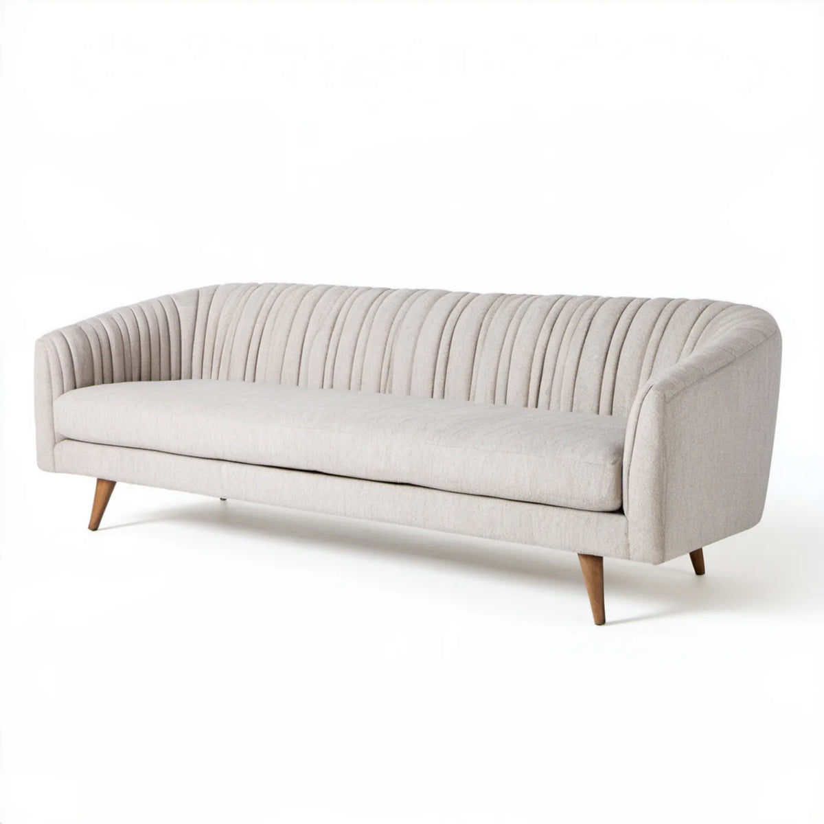Trzyosobowa sofa półokrągła kremowa z drewnianymi nogami 220 x 90 x 78 cm