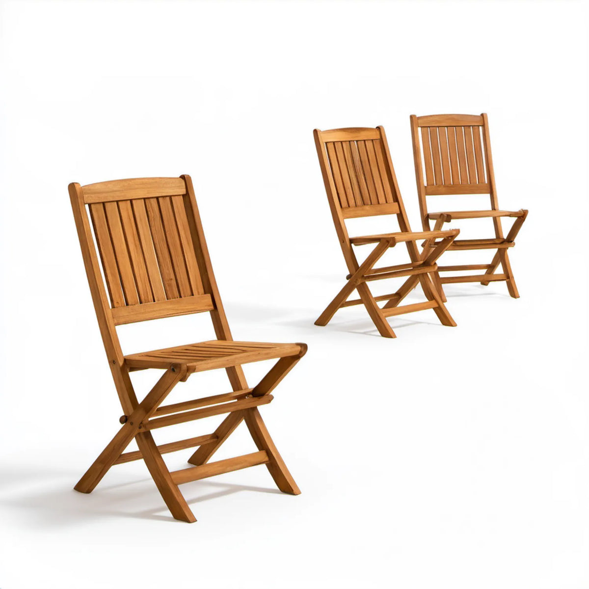 Zestaw 3 składanych krzeseł ogrodowych z litego drewna akacjowego, brązowy, 46 x 54 x 89 cm