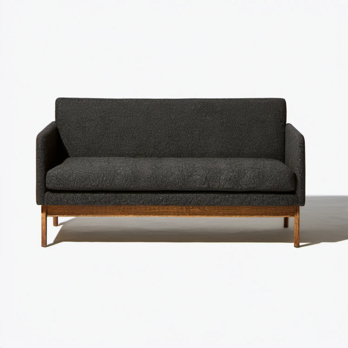 Prostokątna sofa dwuosobowa z tapicerką poliestrową, ciemnoszara/brązowa, 140 x 78 x 82 cm
