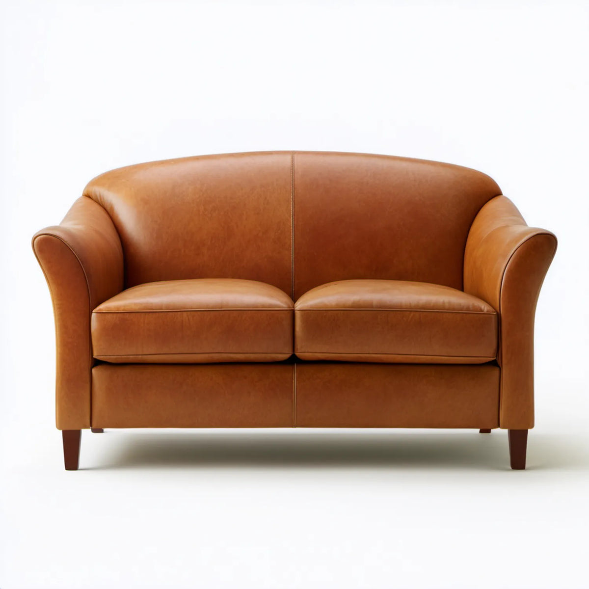 Klasyczna sofa dwuosobowa z tapicerką ze skóry syntetycznej PU, koniakowobrązowa, 155 x 90 x 88 cm