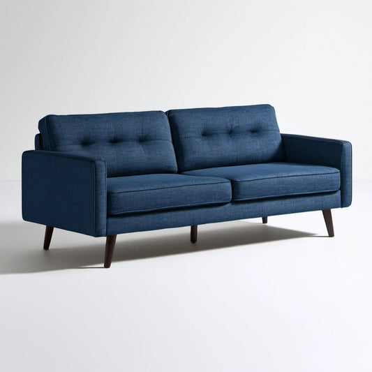 Granatowa sofa dwuosobowa z ciemnobrązowymi nogami, 180 × 82 × 86 cm