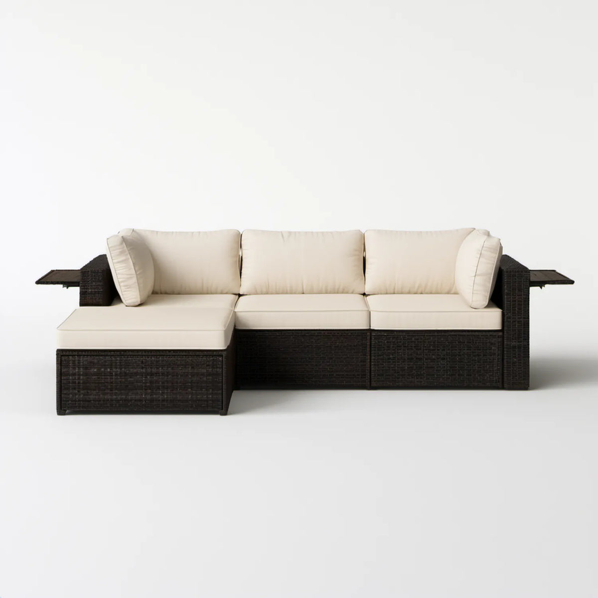 3-osobowa narożna sofa ogrodowa z technorattanu, czarna/kremowa, 210 x 140 x 72 cm