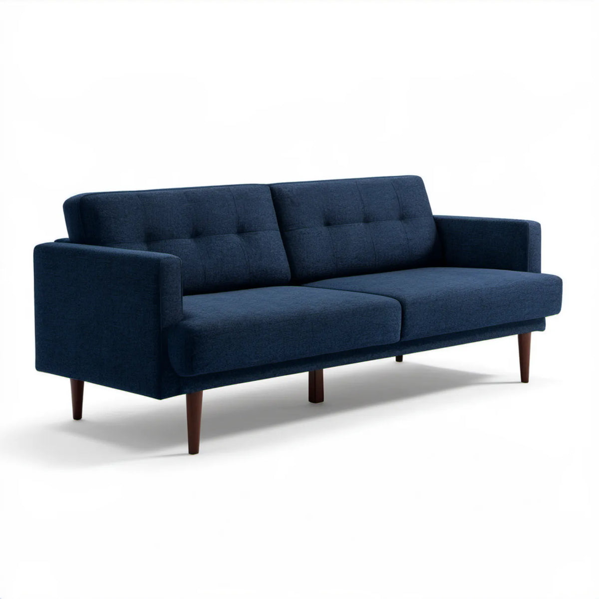 Trzyosobowa sofa granatowa z ciemnobrązowymi nogami, 200 x 85 x 84 cm