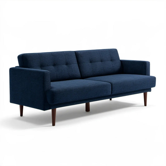 Trzyosobowa sofa granatowa z ciemnobrązowymi nogami, 200 x 85 x 84 cm