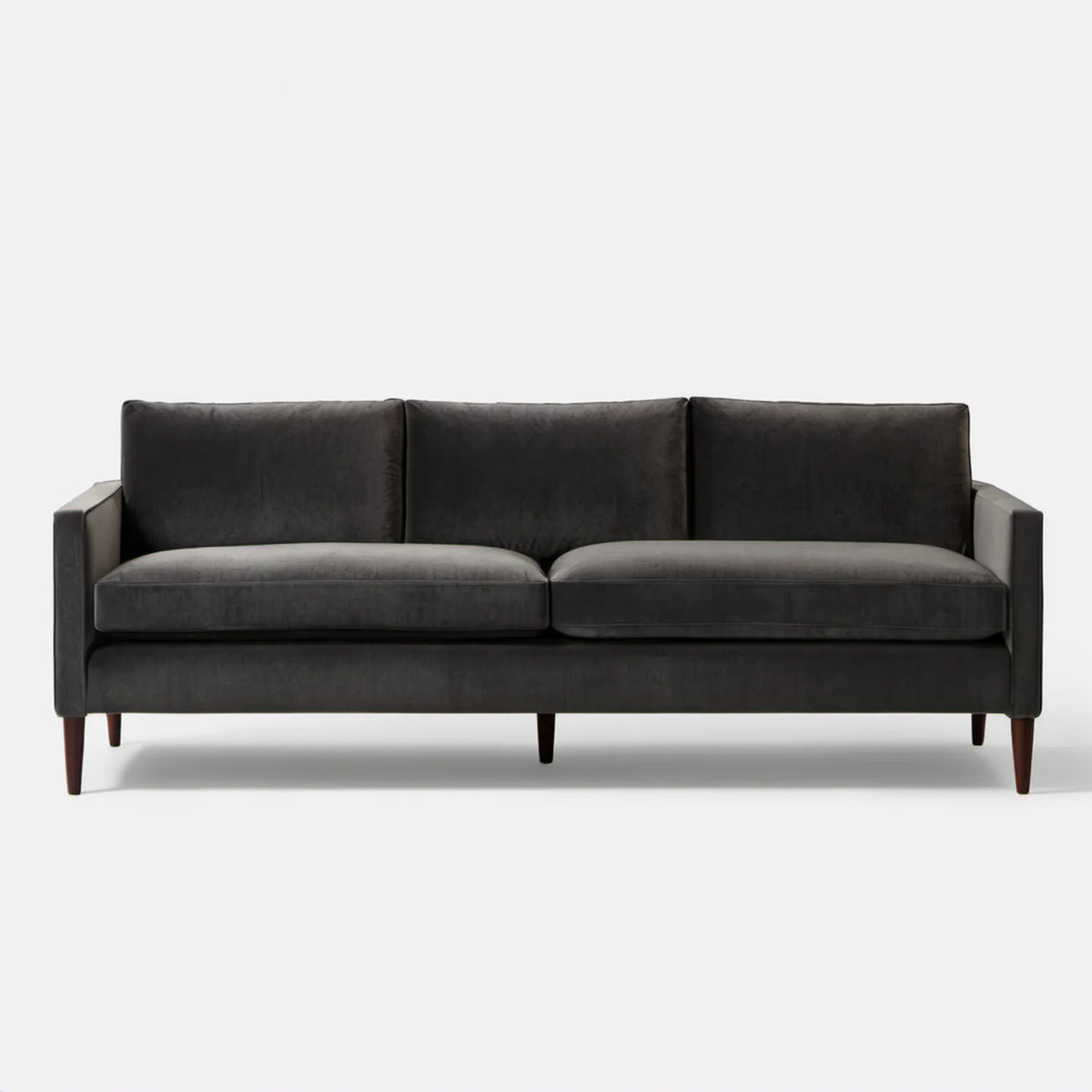 Trzyosobowa sofa z aksamitu poliestrowego grafitowa z ciemnobrązowymi nogami 200 x 85 x 86 cm