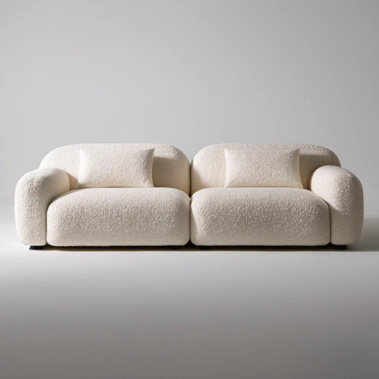 Kremowa sofa 2-osobowa bouclé z zaokrąglonymi podłokietnikami 220 x 95 x 75 cm