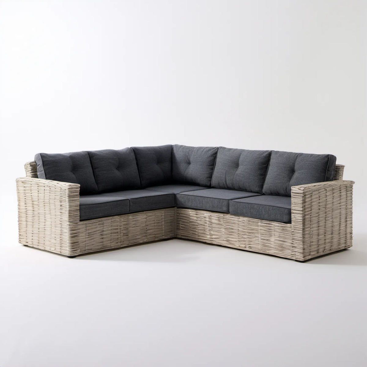 Narożna sofa ogrodowa w kształcie L z technorattanu PE beżowo-antracytowa 230 x 180 x 85 cm