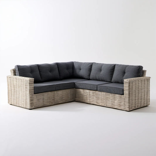 Narożna sofa ogrodowa w kształcie L z technorattanu PE beżowo-antracytowa 230 x 180 x 85 cm