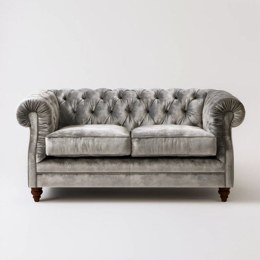 Dwuosobowa sofa Chesterfield z aksamitną tapicerką, szara, 180 × 90 × 78 cm