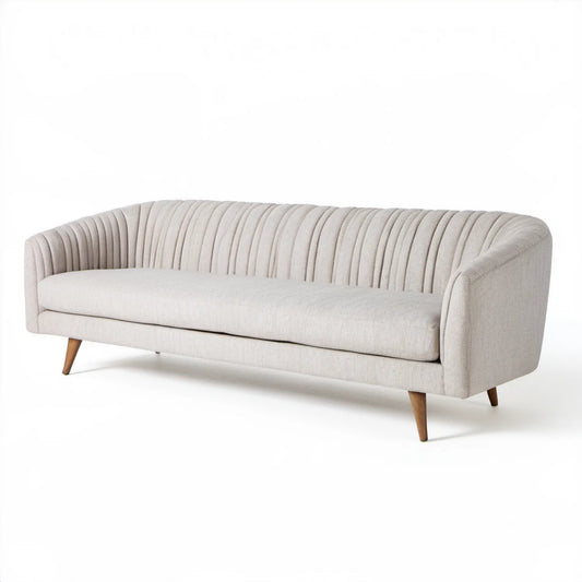 Trzyosobowa sofa półokrągła kremowa z drewnianymi nogami 220 x 90 x 78 cm