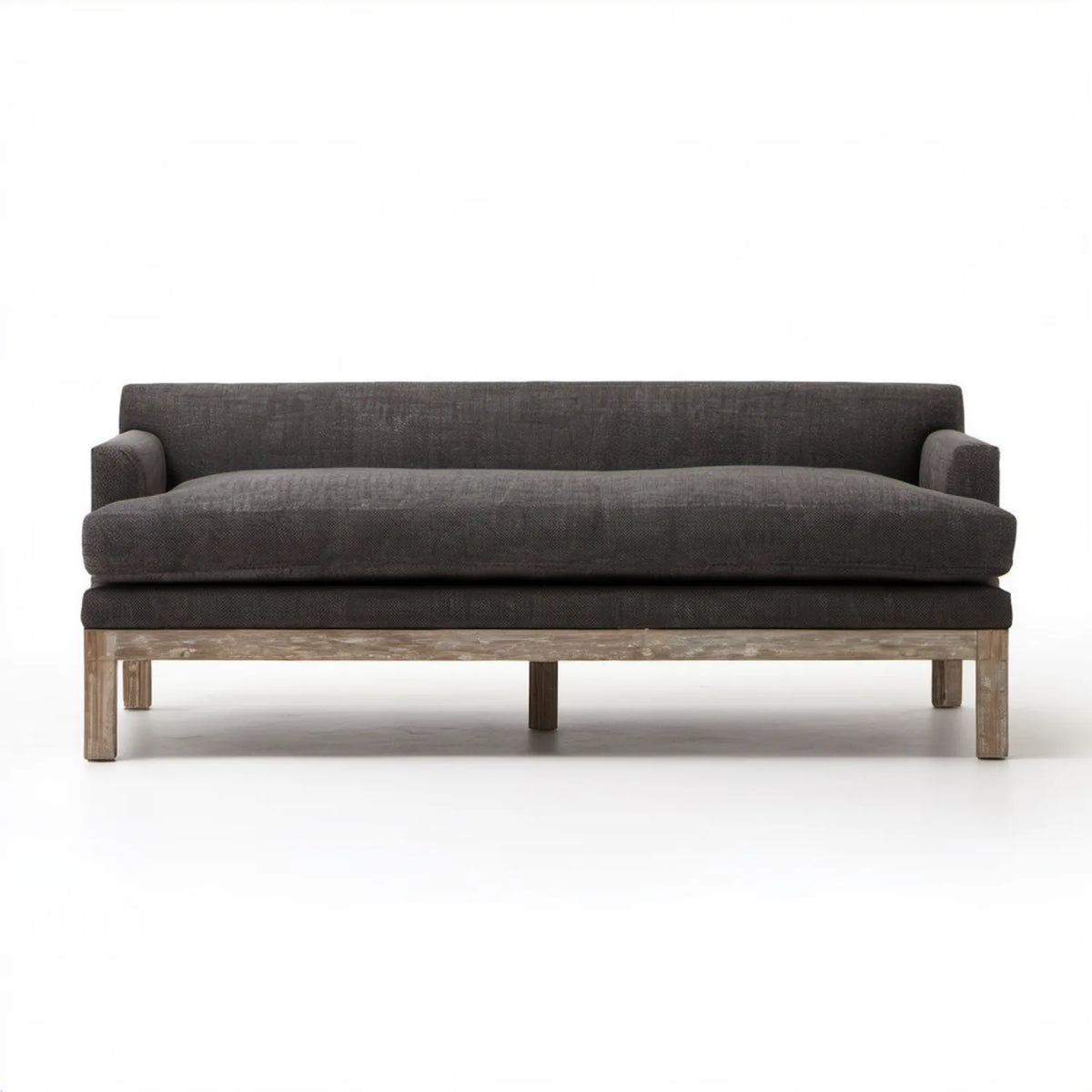 Trzyosobowa sofa tapicerowana grafitowa z drewnianymi nogami 210 x 90 x 82 cm