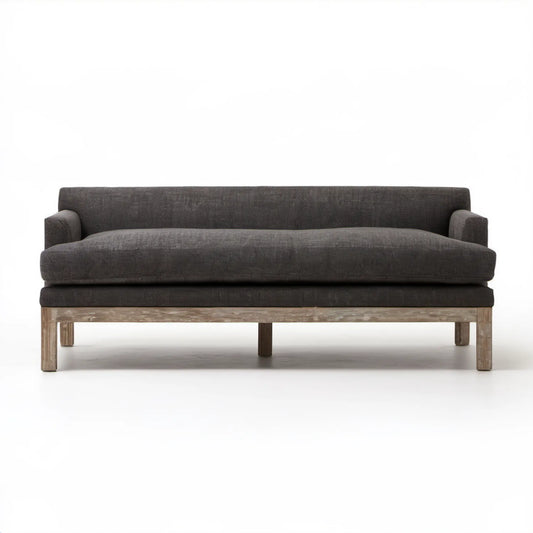 Trzyosobowa sofa tapicerowana grafitowa z drewnianymi nogami 210 x 90 x 82 cm