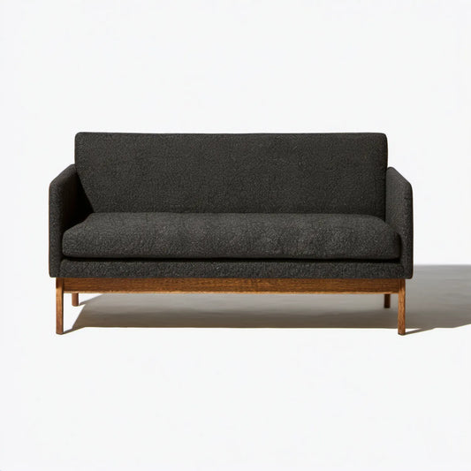 Prostokątna sofa dwuosobowa z tapicerką poliestrową, ciemnoszara/brązowa, 140 x 78 x 82 cm