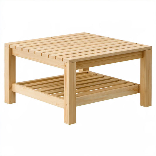 Kwadratowy mebel ogrodowy z litego drewna sosnowego, naturalny jasnososnowy, 90 x 90 x 45 cm, z dolną półką