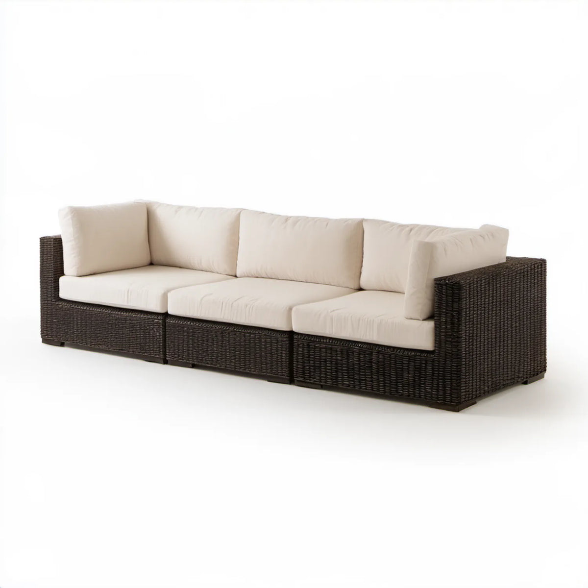 Trzyosobowa sofa modułowa z technorattanu 240 x 80 x 65 cm, ciemnobrązowa/kremowa