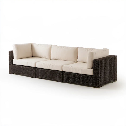 Trzyosobowa sofa modułowa z technorattanu 240 x 80 x 65 cm, ciemnobrązowa/kremowa