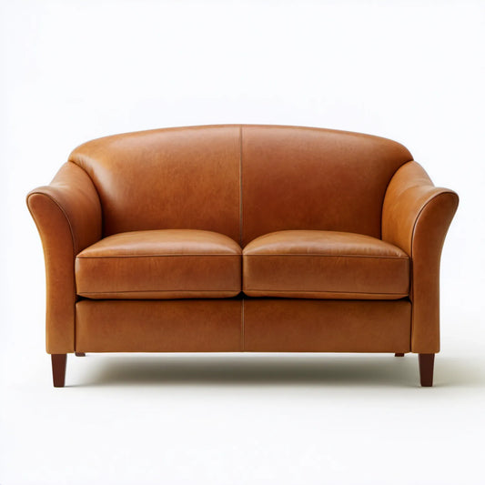 Klasyczna sofa dwuosobowa z tapicerką ze skóry syntetycznej PU, koniakowobrązowa, 155 x 90 x 88 cm